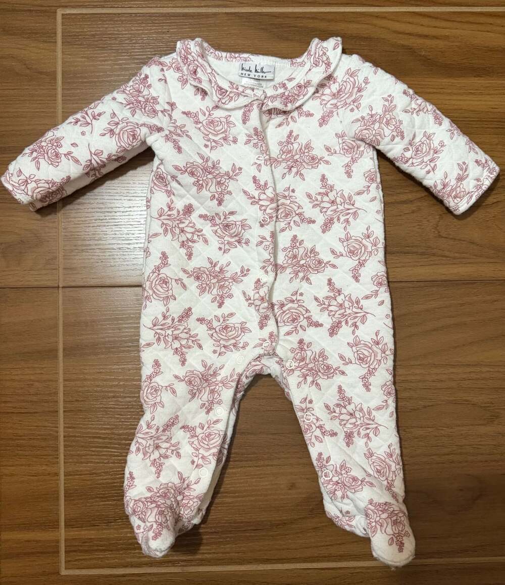 Nicole Miller New York Pink Floral Quilted Footie 3/6M
